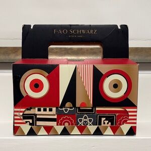 FAO Schwarz Geometric Face  Wooden Block Set- Red, Black, Gold